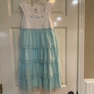 JUSTICE Girls Maxi Dress Baby Blue White Tulle Sparkle Size 10 Easter Gorgeous!